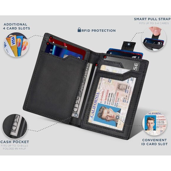 Wallets for Men Slim Mens leather RFID Blocking Minimalist Card Front Pocket - Picture 8 of 10